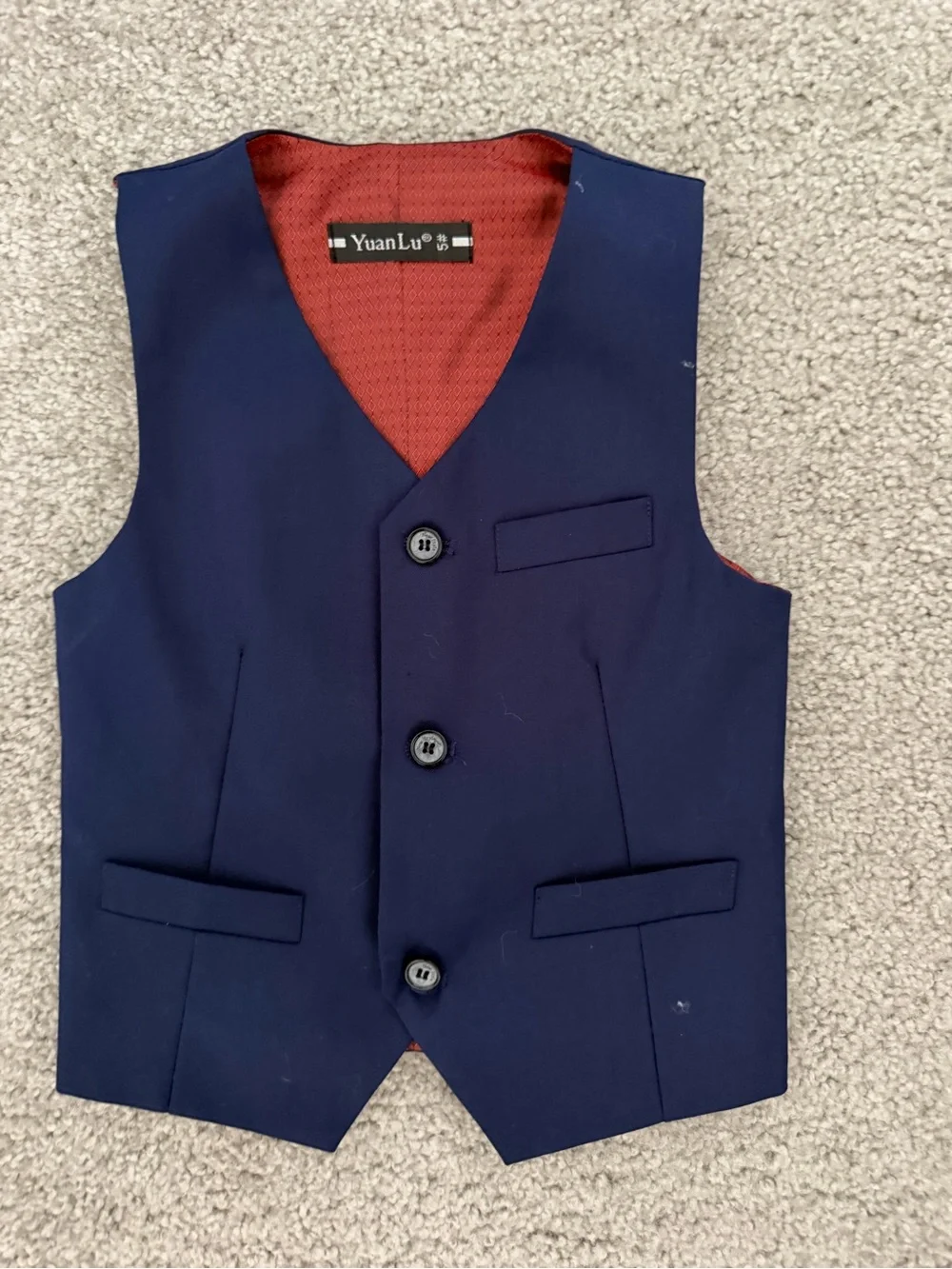 Boys Navy 3-Piece Dress Suit Set with Red Lining